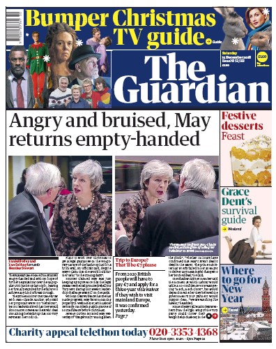 The Guardian Newspaper Front Page for 15 December 2018