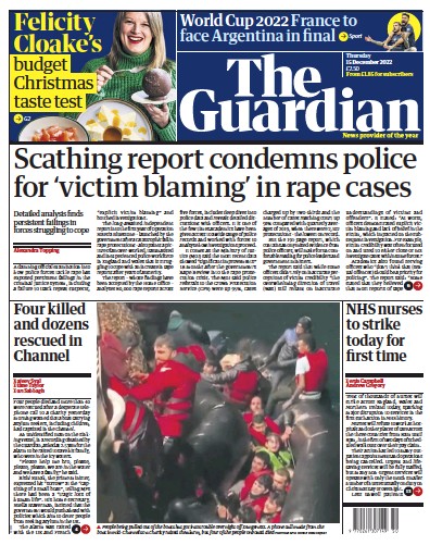 The Guardian Newspaper Front Page for 15 December 2022