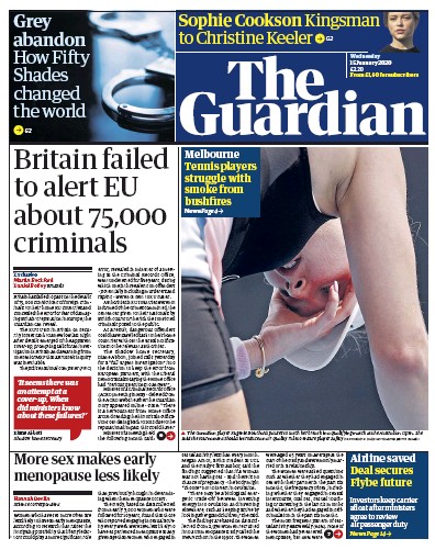 The Guardian Newspaper Front Page for 15 January 2020
