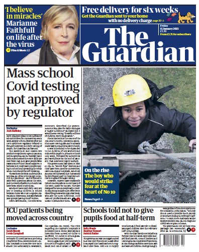The Guardian Newspaper Front Page for 15 January 2021