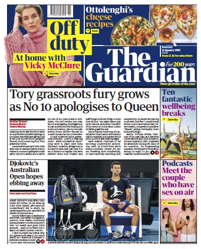 The Guardian (UK) Newspaper Front Page for 15 January 2022