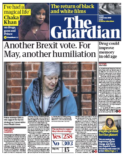 The Guardian (UK) Newspaper Front Page for 15 February 2019