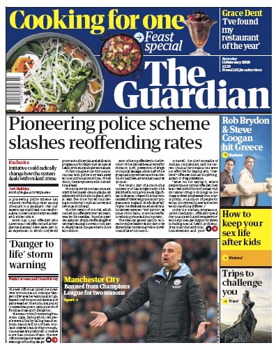 The Guardian Newspaper Front Page for 15 February 2020