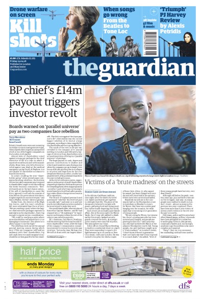 The Guardian Newspaper Front Page for 15 April 2016