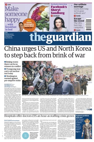 The Guardian Newspaper Front Page for 15 April 2017