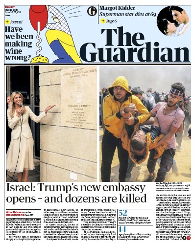 The Guardian Newspaper Front Page for 15 May 2018