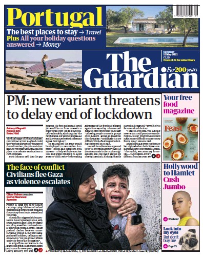 The Guardian (UK) Newspaper Front Page for 15 May 2021
