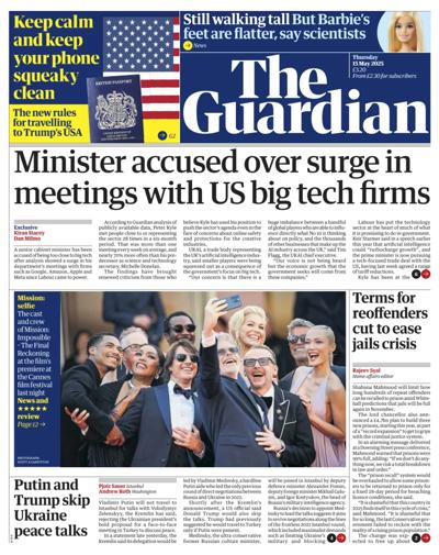 The Guardian (UK) Newspaper Front Page for 15 May 2025