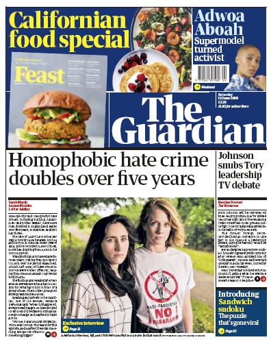 The Guardian (UK) Newspaper Front Page for 15 June 2019