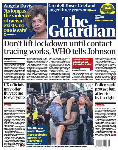 The Guardian Newspaper Front Page for 15 June 2020