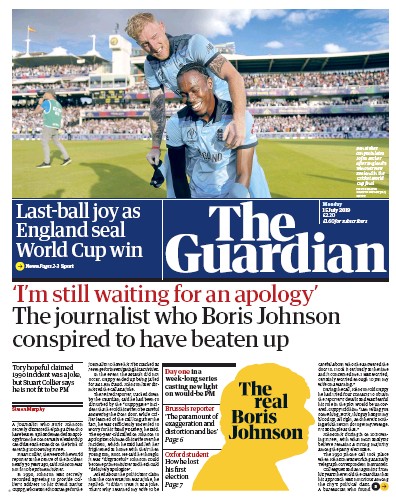 The Guardian Newspaper Front Page for 15 July 2019