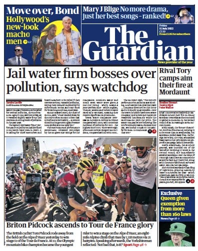 The Guardian (UK) Newspaper Front Page for 15 July 2022