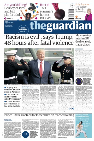 The Guardian Newspaper Front Page for 15 August 2017