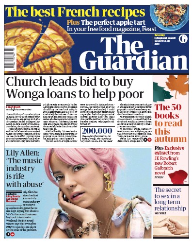 The Guardian Newspaper Front Page for 15 September 2018
