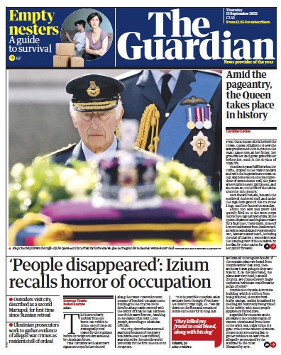The Guardian (UK) Newspaper Front Page for 15 September 2022