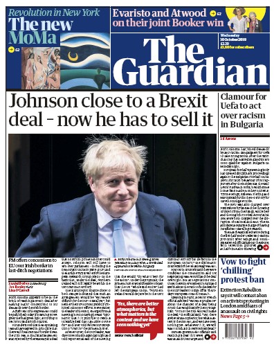 The Guardian (UK) Newspaper Front Page for 16 October 2019
