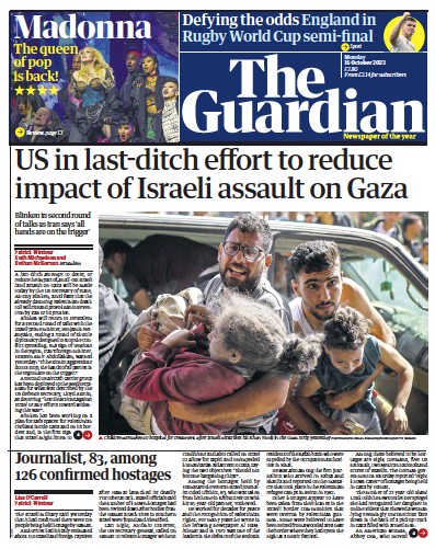 The Guardian (UK) Newspaper Front Page for 16 October 2023