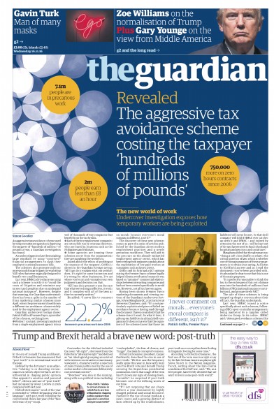 The Guardian (UK) Newspaper Front Page for 16 November 2016