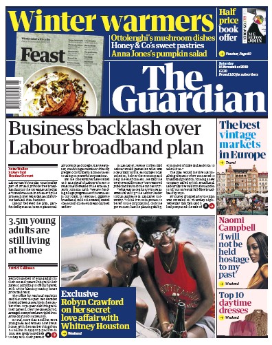 The Guardian Newspaper Front Page for 16 November 2019