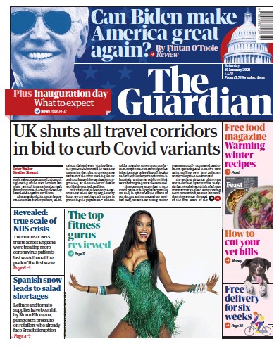 The Guardian Newspaper Front Page for 16 January 2021