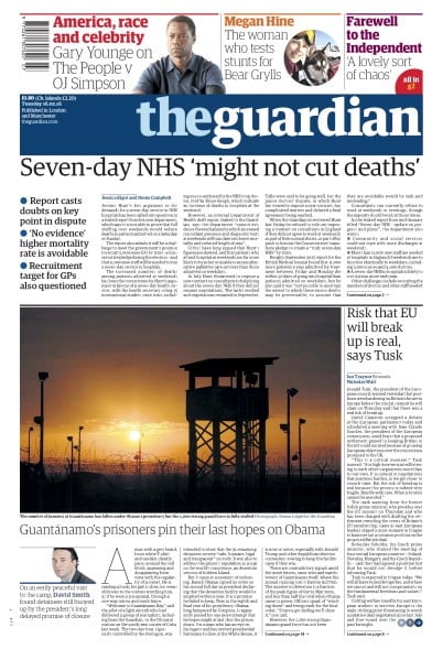 The Guardian Newspaper Front Page for 16 February 2016