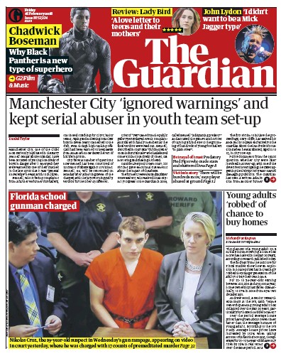 The Guardian Newspaper Front Page for 16 February 2018