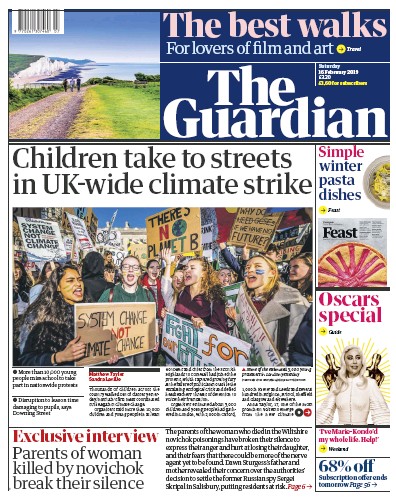 The Guardian Newspaper Front Page for 16 February 2019