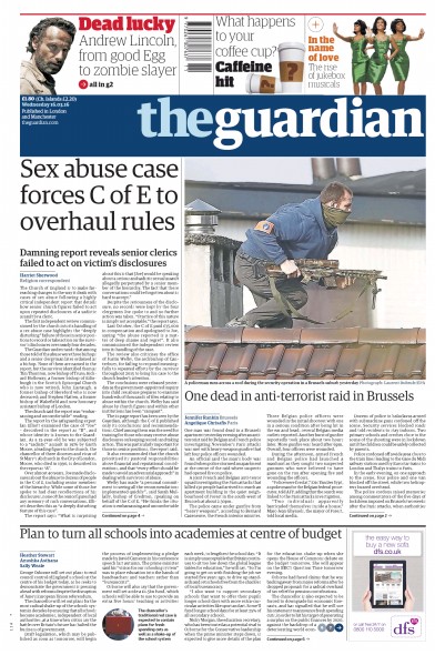 The Guardian Newspaper Front Page for 16 March 2016