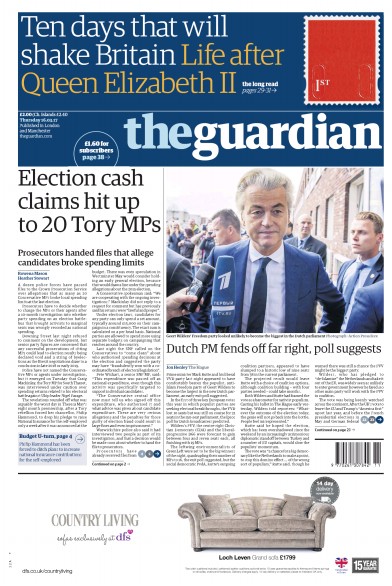 The Guardian Newspaper Front Page for 16 March 2017