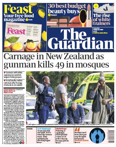 The Guardian Newspaper Front Page for 16 March 2019