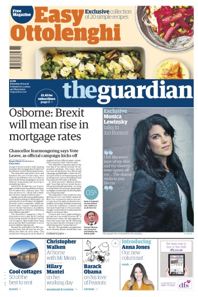 The Guardian (UK) Newspaper Front Page for 16 April 2016