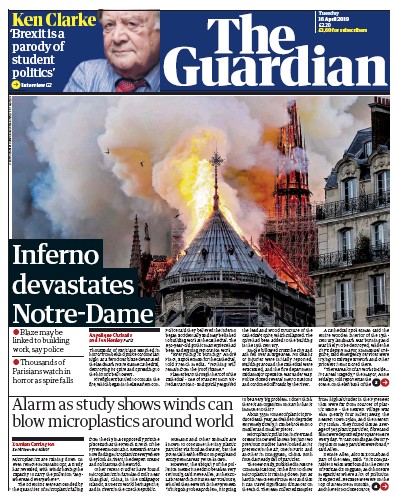 The Guardian Newspaper Front Page for 16 April 2019