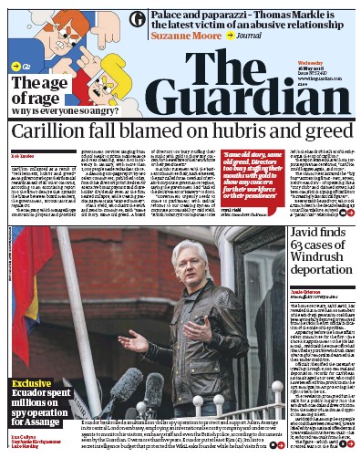 The Guardian Newspaper Front Page for 16 May 2018