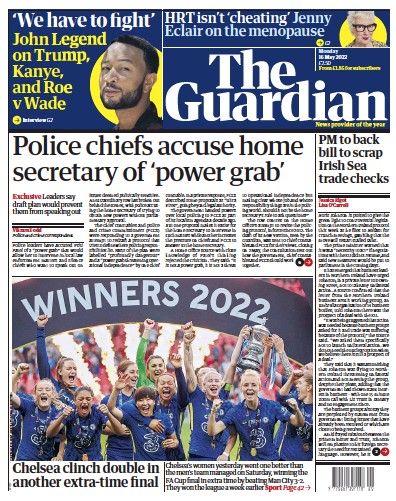 The Guardian (UK) Newspaper Front Page for 16 May 2022