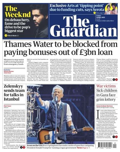 The Guardian (UK) Newspaper Front Page for 16 May 2025