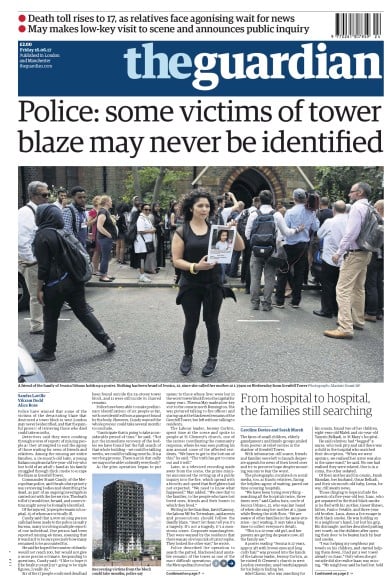 The Guardian Newspaper Front Page for 16 June 2017