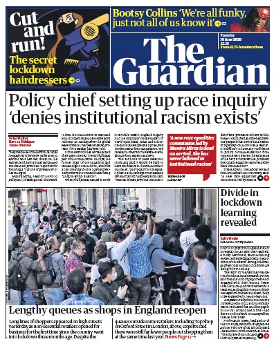 The Guardian Newspaper Front Page for 16 June 2020