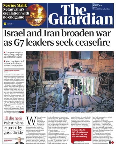 The Guardian (UK) Newspaper Front Page for 16 June 2025