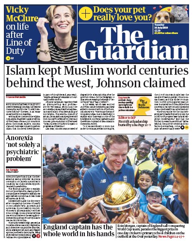The Guardian Newspaper Front Page for 16 July 2019