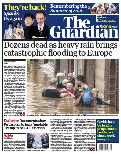 The Guardian (UK) Newspaper Front Page for 16 July 2021