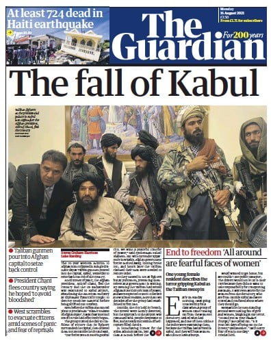 The Guardian (UK) Newspaper Front Page for 16 August 2021