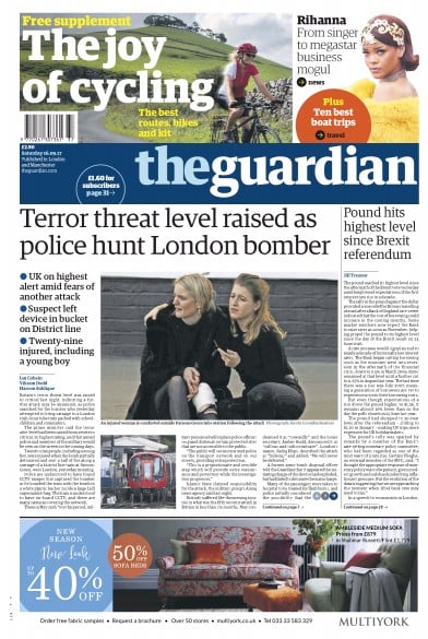 The Guardian Newspaper Front Page for 16 September 2017