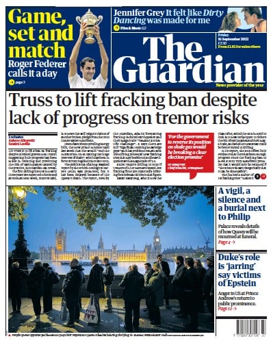 The Guardian (UK) Newspaper Front Page for 16 September 2022