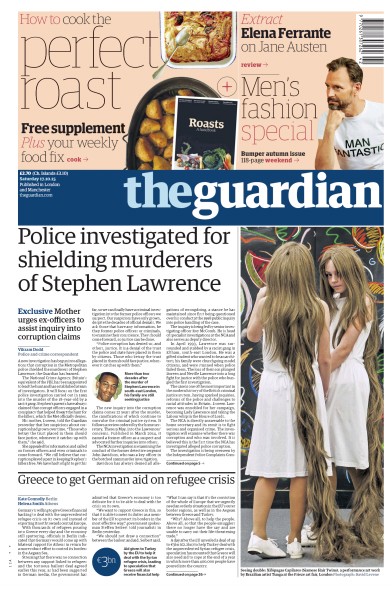 The Guardian Newspaper Front Page for 17 October 2015