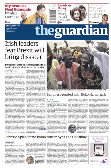 The Guardian Newspaper Front Page for 17 October 2016