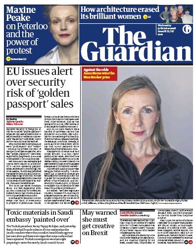 The Guardian (UK) Newspaper Front Page for 17 October 2018