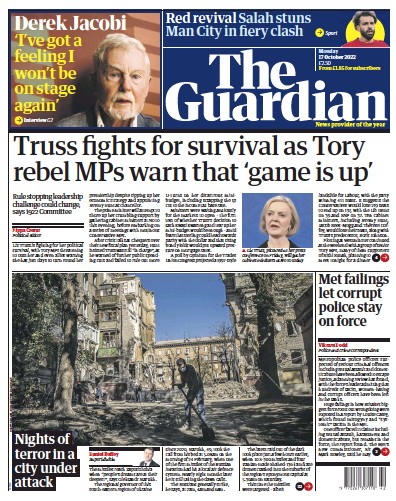The Guardian (UK) Newspaper Front Page for 17 October 2022