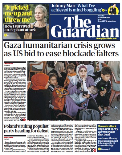 The Guardian (UK) Newspaper Front Page for 17 October 2023