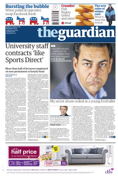 The Guardian Newspaper Front Page for 17 November 2016