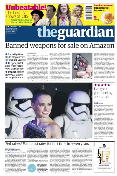 The Guardian (UK) Newspaper Front Page for 17 December 2015